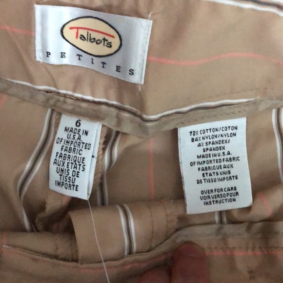 Talbots trousers in tan, with brown , white and peach stripes. Size 6 petite. - Picture 6 of 7